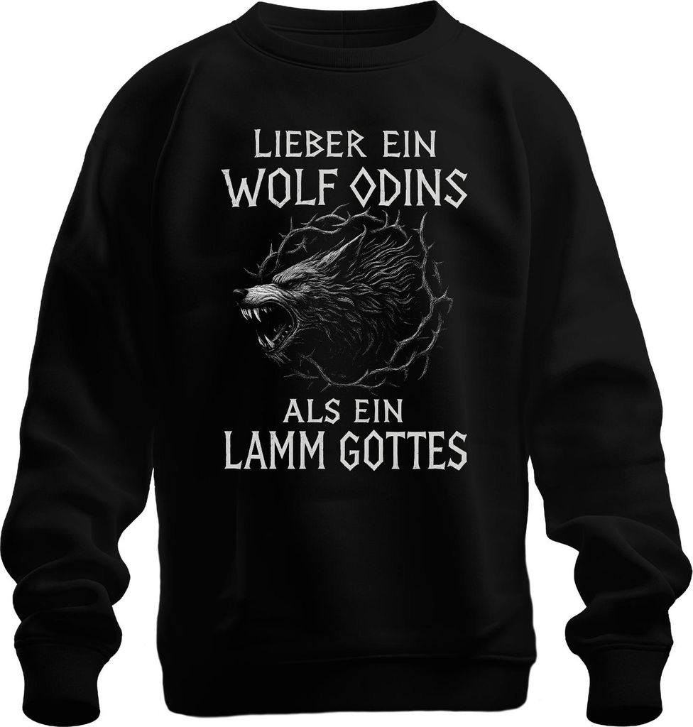 Odins Wolf statt Lamm Gottes Wikinger Nordisch Runen Mythologie Uni Sweatshirt Pullover, Schwarz, XL
