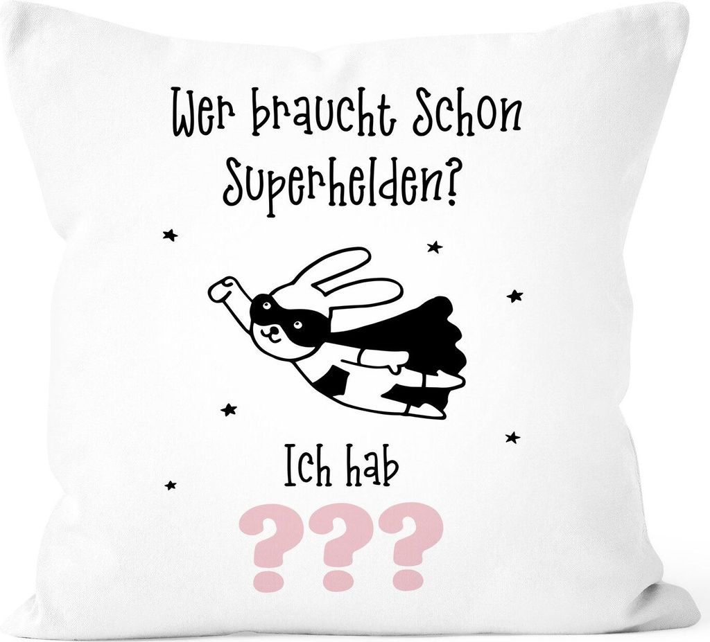 Kissen-Bezug Wer braucht schon Superhelden ich hab Mama Papa Opa Oma Kissen-Hülle Wunschname Baumwolle personalisierte Geschenke SpecialMe ??? R...