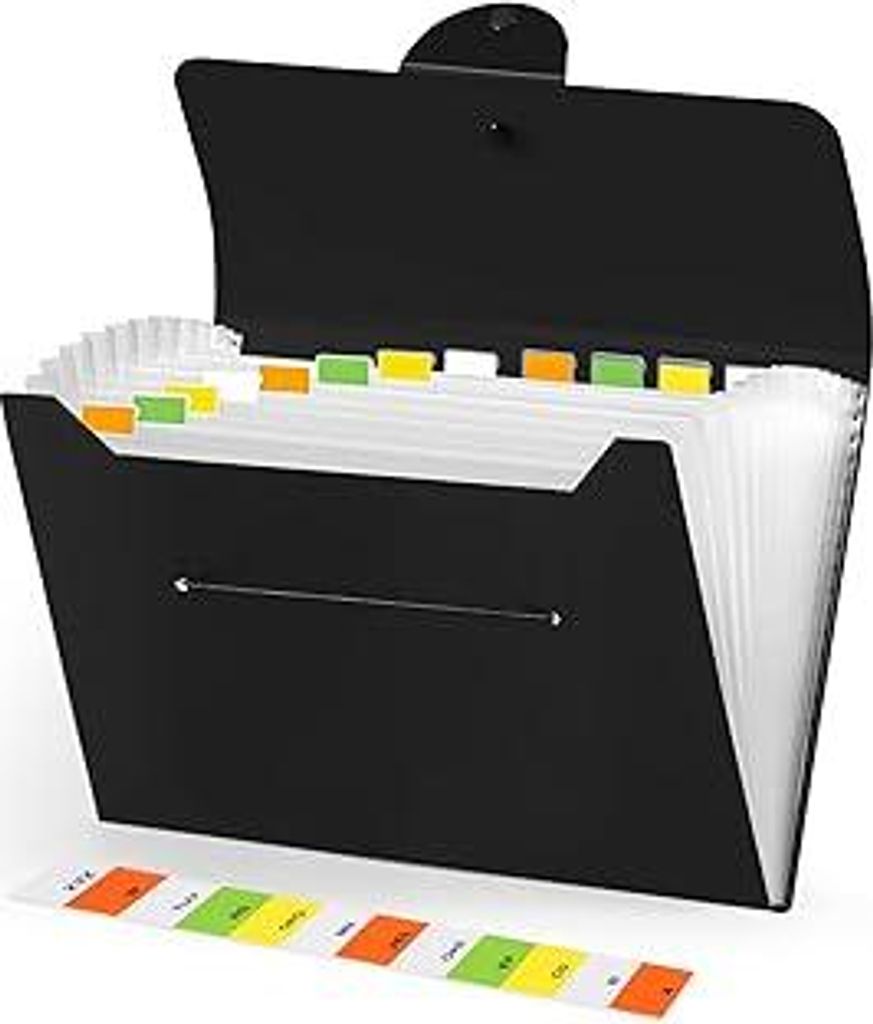 Brencco Dokumentenmappe A4?Mappen Ordnersystem Mit 12 Fächern?Fächermappe Mit Etiketten Document Organizer Schwarz