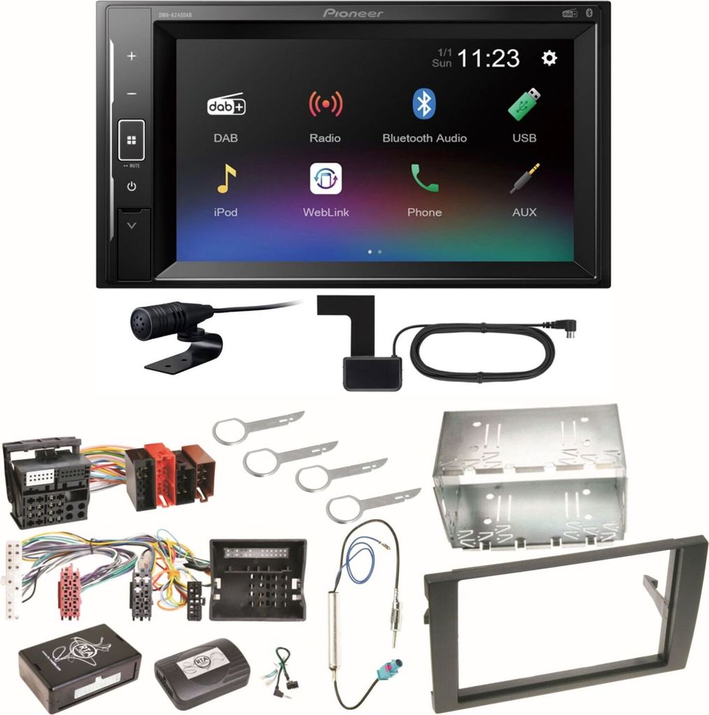 Pioneer DMH-A240DAB Digitalradio Bluetooth Einbauset für Audi A4 B6 B7 Seat Exeo