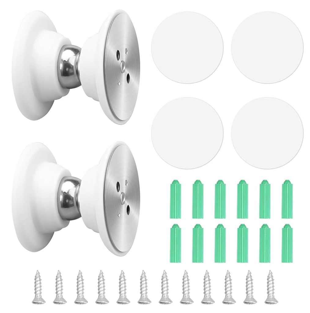 Weiße magnetische Türhalter für Wohnwagen, Wohnmobile und Boote, inklusive selbstklebendem Türstopper mit Kleber und Schrauben.