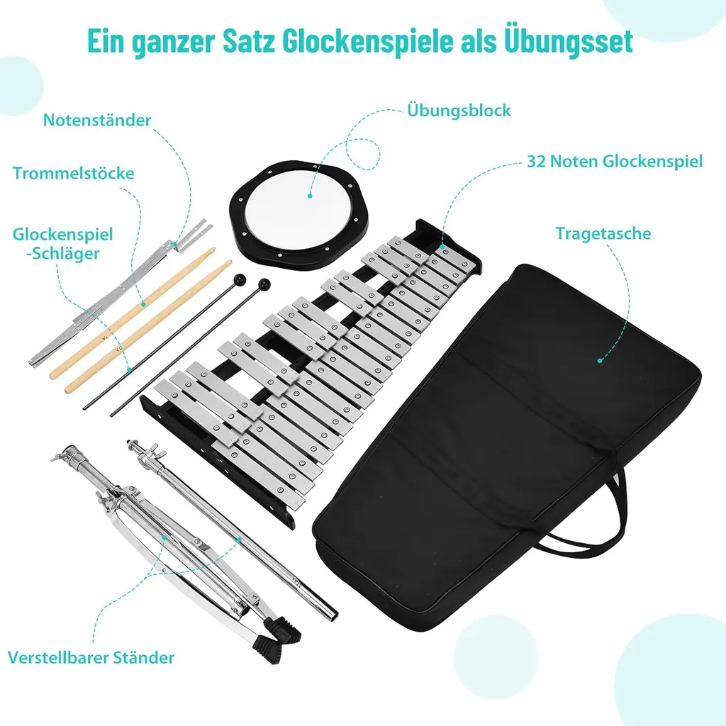 Xylophone 32 Notes Percussion avec Support Réglable et Pad de 20cm - 3