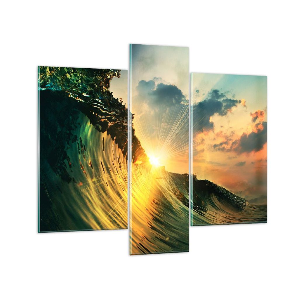 Bilder auf glas - Meer Welle Wasser - 95x80cm - Glasbilder - Wandbilder - Kunstdruck - zum Aufhängen bereit - Wanddekoration aus Glas - Glas Bilde...