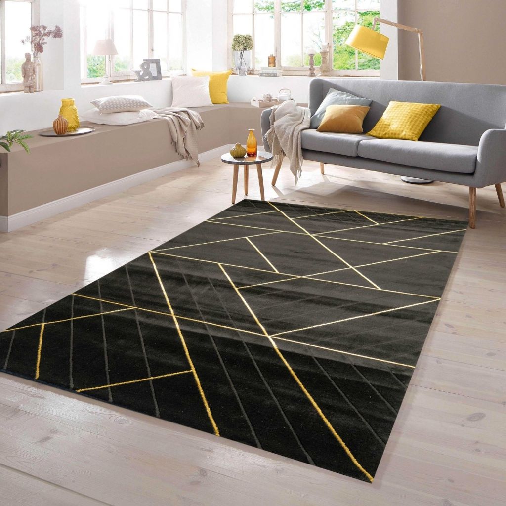 Teppich modern geometrisches Muster in schwarz gold Größe - 240 x 340 cm