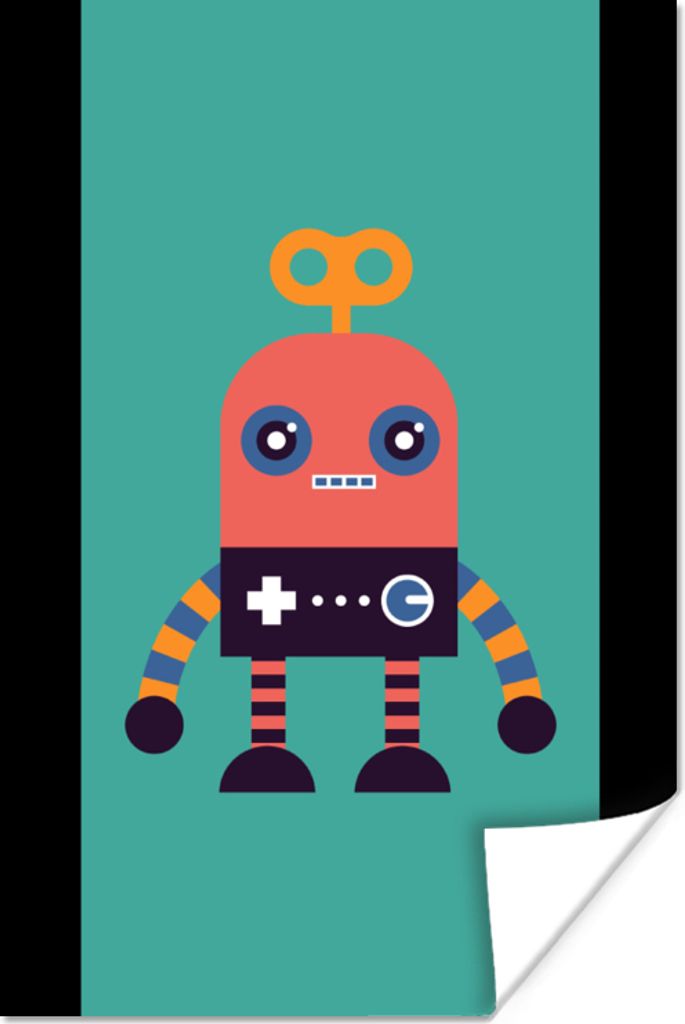 MuchoWow Poster Roboter - Spielzeug - Gesicht - Rosa - Jungen - Kinder 60x120 cm - Wandschmuck
