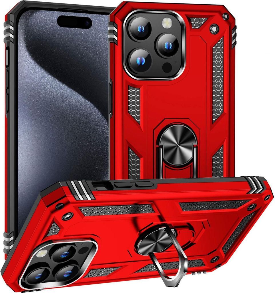 Outdoor Schutz Hülle für Apple iPhone 15 Armor Case Cover Handyhülle Bumper Panzerhülle Rot