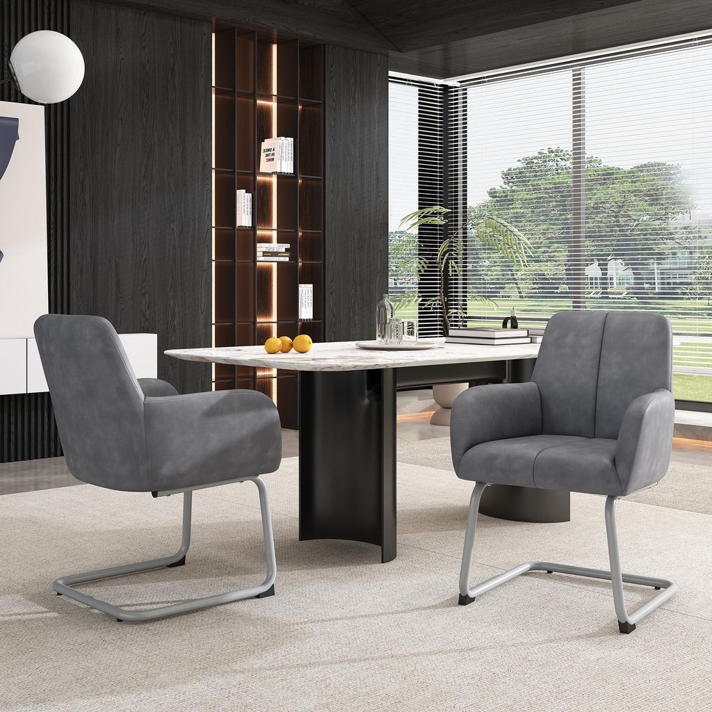 Sweiko Esszimmerstuhl, 2er set, Sessel, moderner, minimalistischer Freizeitstuhl, Wohnzimmer-Schlafzimmerstuhl mit gewölbten Stahlfüßen, grau