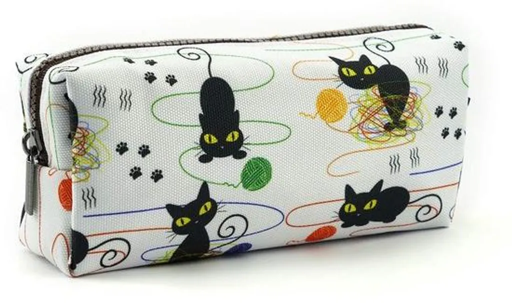 Trousse à maquillage motif chats et nuages, pochette de rangement zippée