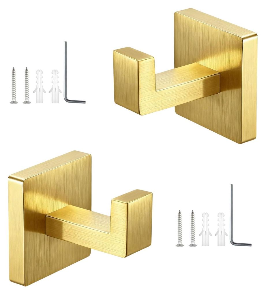 Set mit 2 Handtuchhaken aus Edelstahl 304 – verdeckte Montage, goldfarbene Wandhaken für Bad, Küche und Schlafzimmer – langlebig und korrosio...