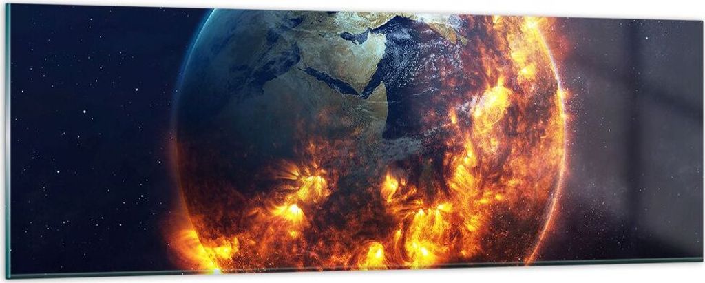 Bilder auf glas - Universum Erde Feuer Globus - 90x30cm - Glasbilder - Wandbilder - Kunstdruck - zum Aufhängen bereit - Wanddekoration aus Glas - ...