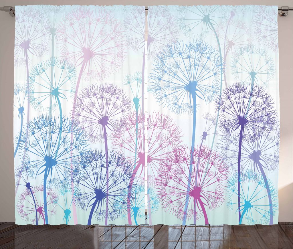 ABAKUHAUS Löwenzahn Rustikaler Gardine, Abstrakt Flora Entwurf, Schlafzimmer Kräuselband Vorhang mit Schlaufen und Haken, 280 x 245 cm, Blassblau...