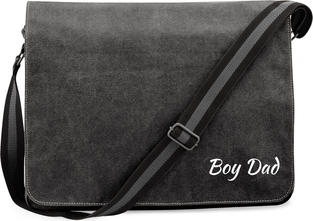 Huuraa Umhängetasche Boy Dad Schriftzug 14 Liter Black Canvas Laptoptasche Geschenkidee