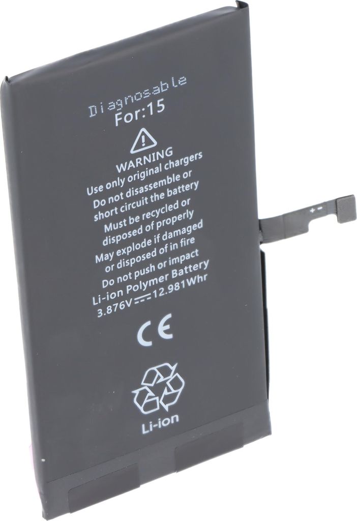 Akku passend für Apple iPhone 15, diagnostizierbar, Li-Polymer, 3,87V, 3349mAh, 12,98Wh, ohne Werkzeug