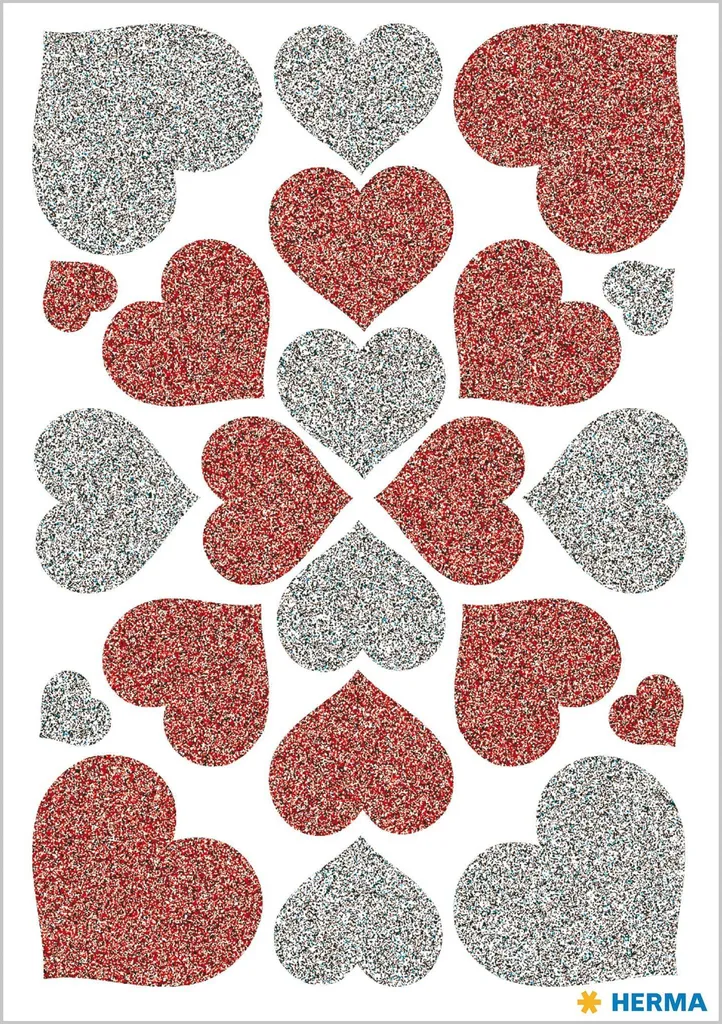 Décoration facile : coeurs adhésifs HERMA MAGIC rouge argent brillant
