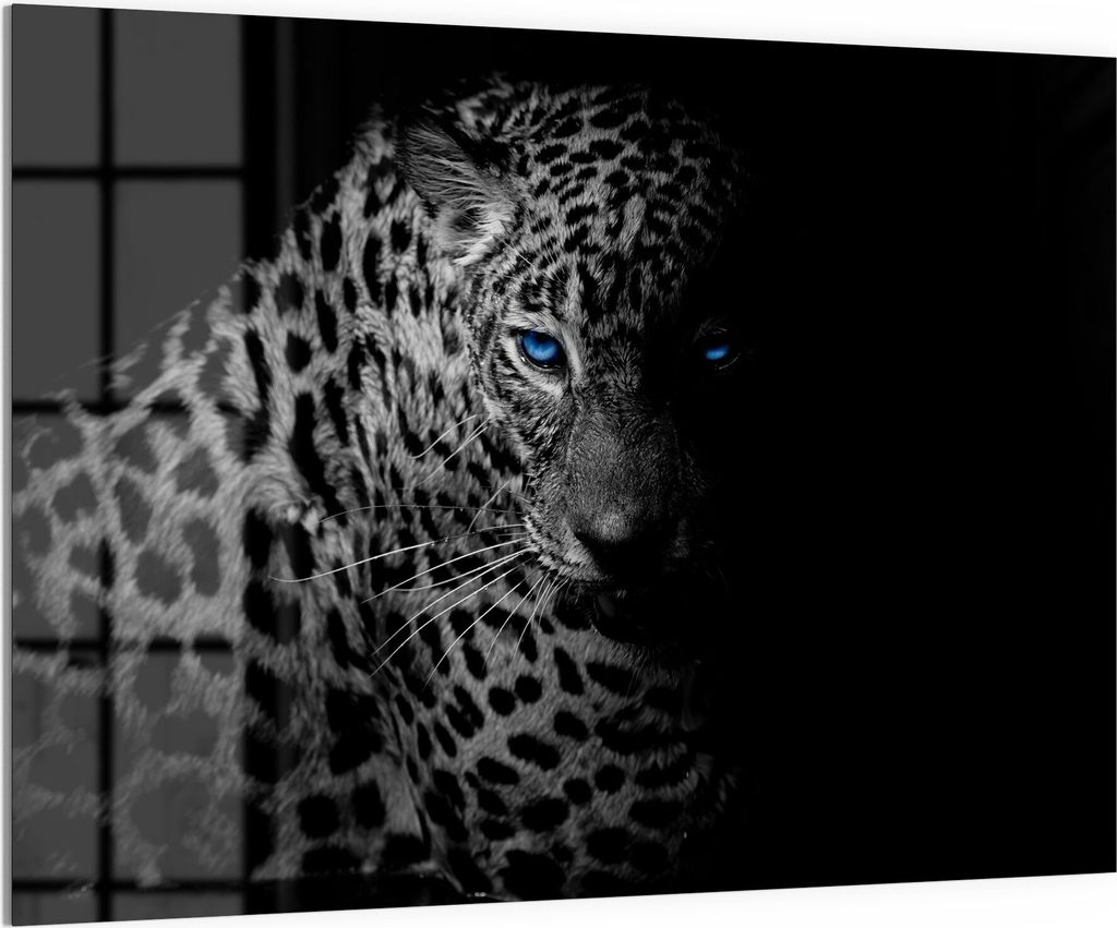 DEQORI Magnettafel Glas 120x90 cm 'Leopard mit blauen Augen' beschreibbar Whiteboard