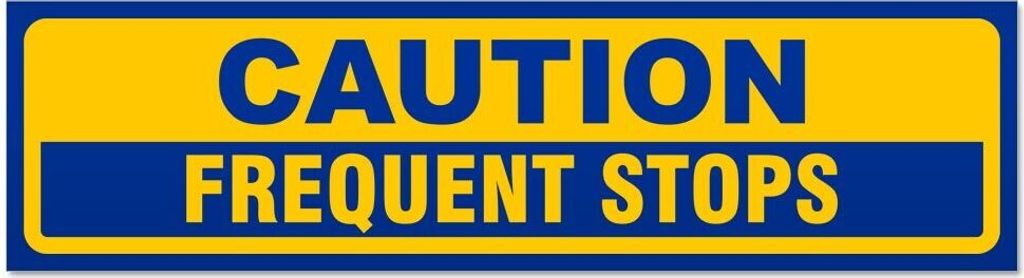 Kiwistar - Autoaufkleber - Blau - 45 x 12 cm - Caution Frequent Stops - Hinweis Aufkleber Sticker für Auto, Kfz, Fahrrad, PKW, LKW