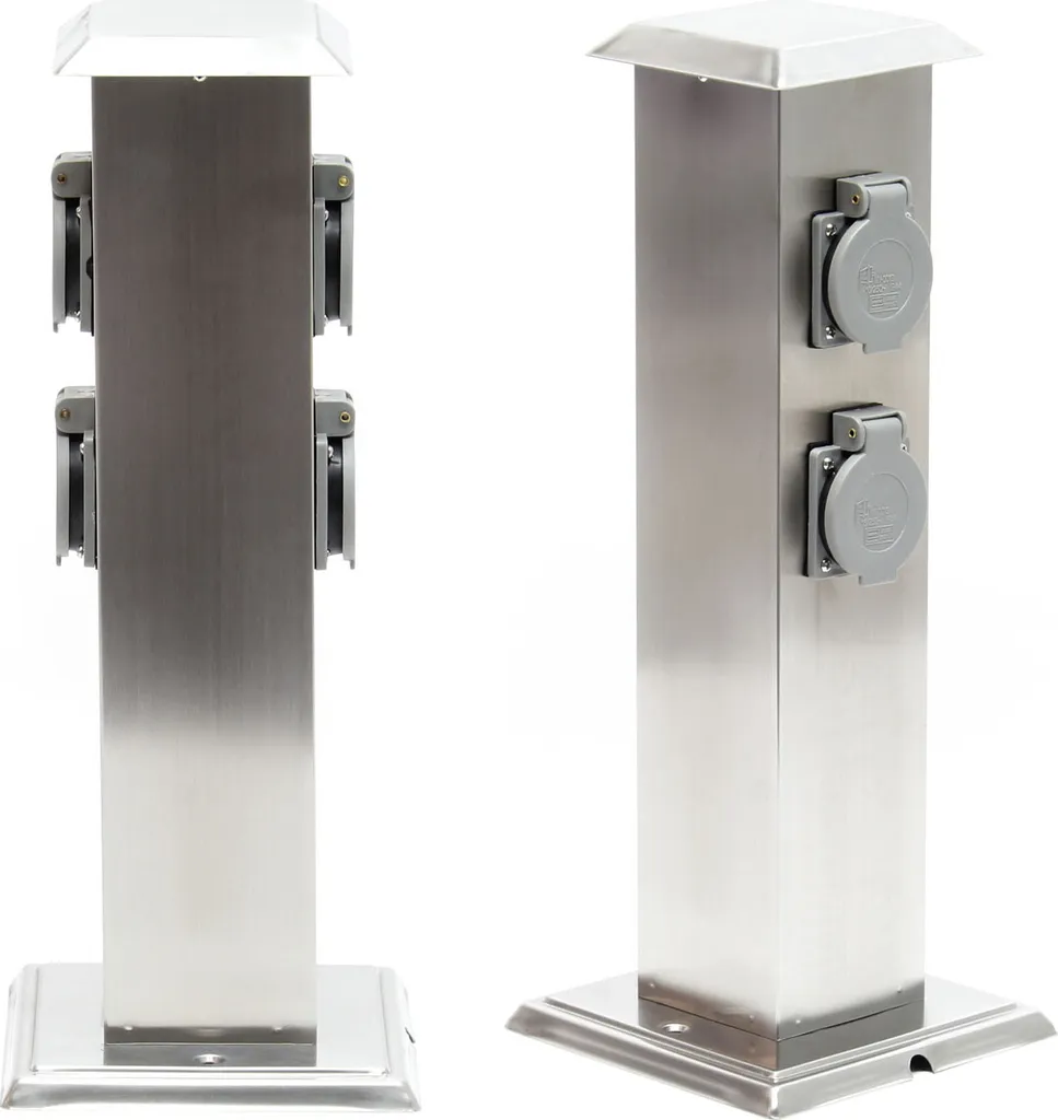 Alimentation jardin : Multiprise colonne 4 fiches inox IP44 - 40,5 cm