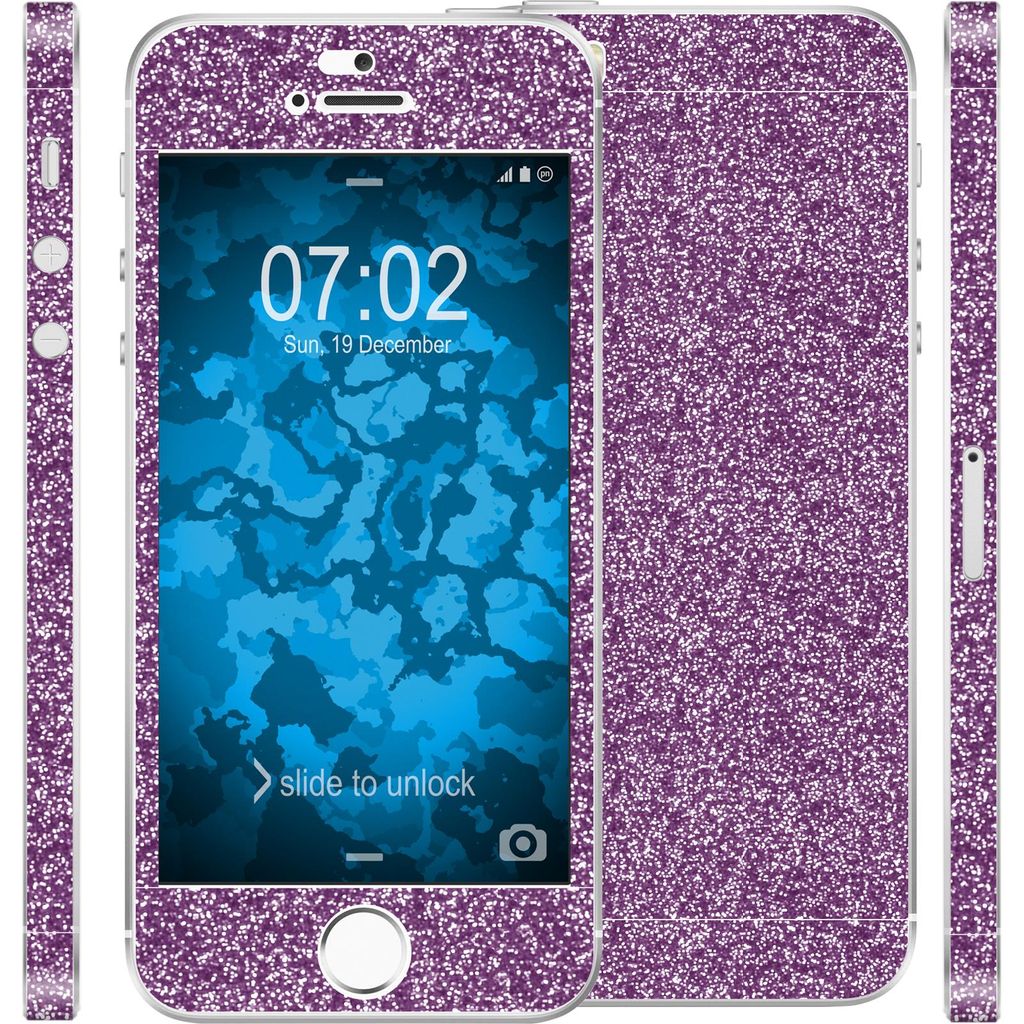 1 x Glitzer-Folienset für Apple iPhone 5 / 5s / SE lila PhoneNatic Schutzfolien