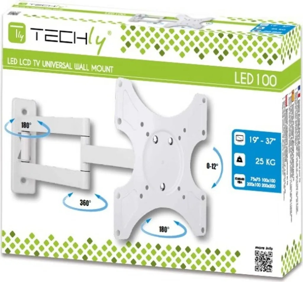 Fini les Reflets : Support Mural TV Orientable 19 à 37 Pouces Blanc Techly LCD - 3