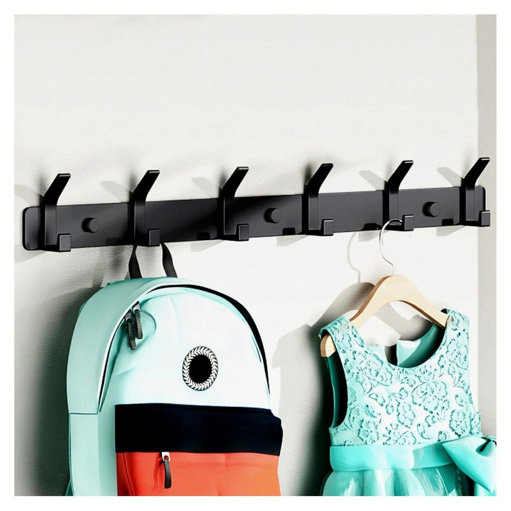 Garderobenhaken, Metall Hakenleiste mit 6 Haken für Wand, Robuste Garderobenleiste Rostfrei für Bad, Küche, Schlafzimmer - 6 Haken (Schwarz)