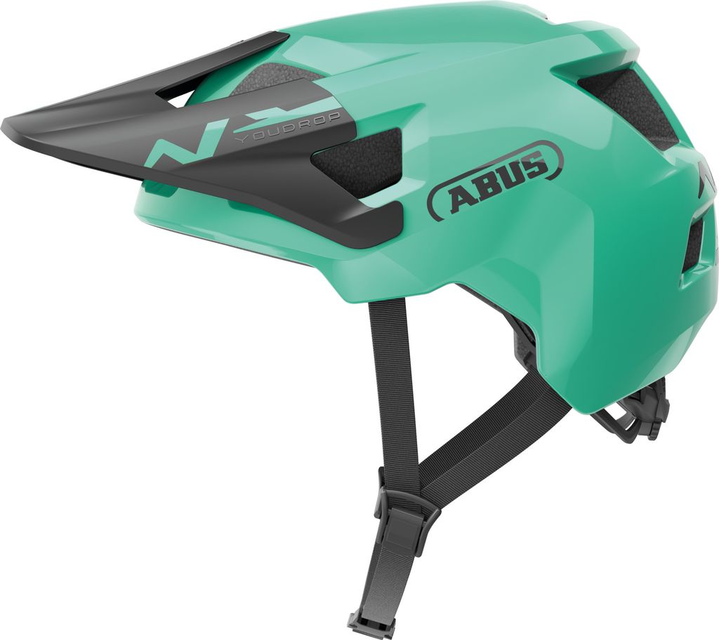 ABUS MTB-Helm YouDrop - Fahrradhelm für Kinder und Jugendliche - für den Alltag oder Touren im Gelände - mit Platz für einen Zopf - Hellgrün, ...