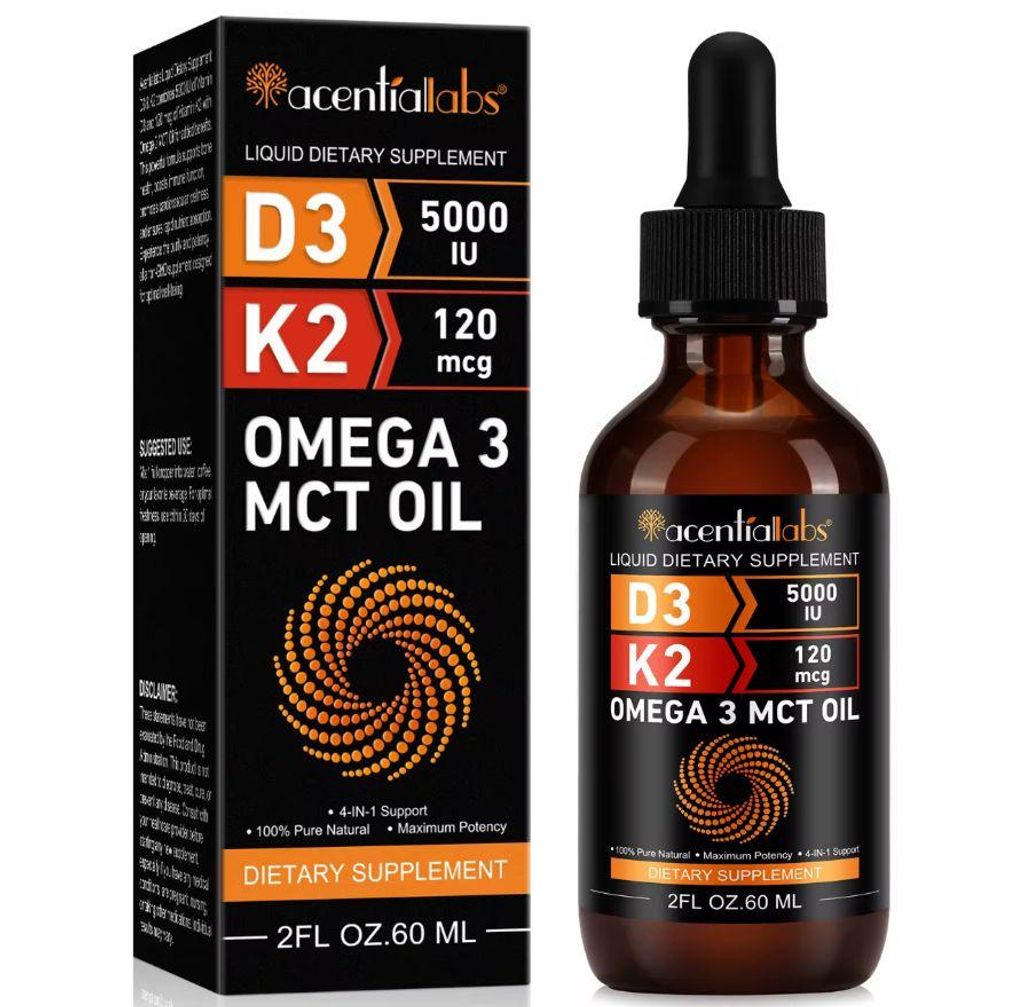 60 ml - Vitamin D3 K2 Tropfen | 4 ml = 20.000 IE | Markenprodukt - ACENTIALLABS