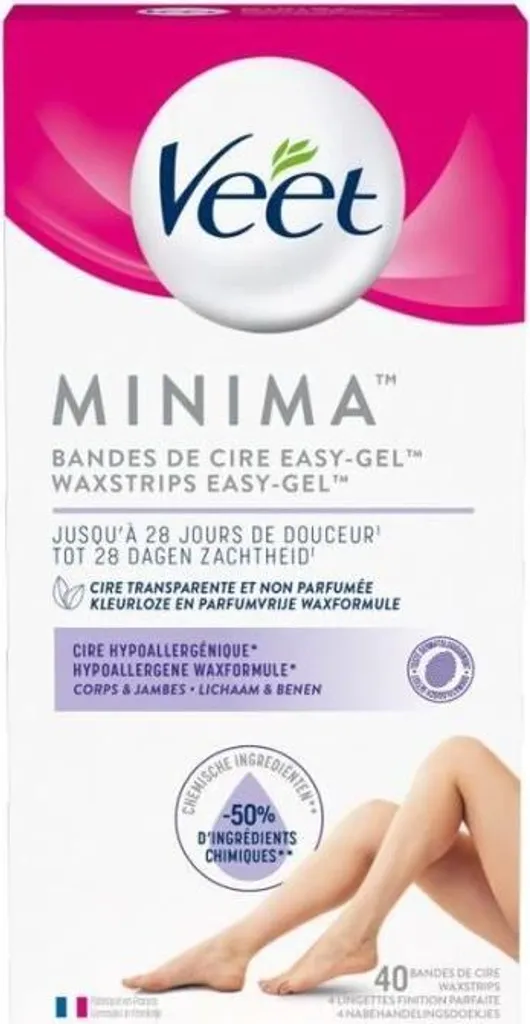 Bandes Dépilatoires Veet Minima Jambes et Corps Peaux Sensibles x40