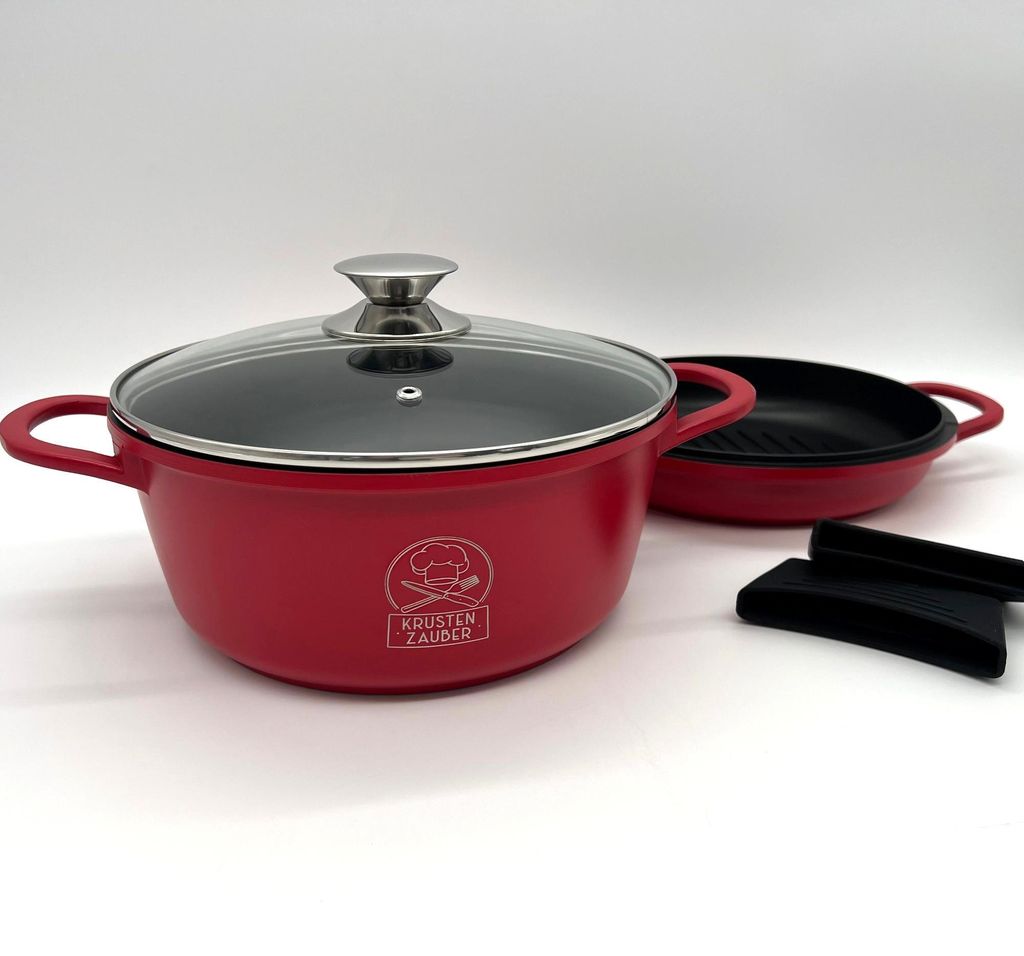Krustenzauber Aluguss Bräter 24cm Rot Schmortopf Set Produktbild 