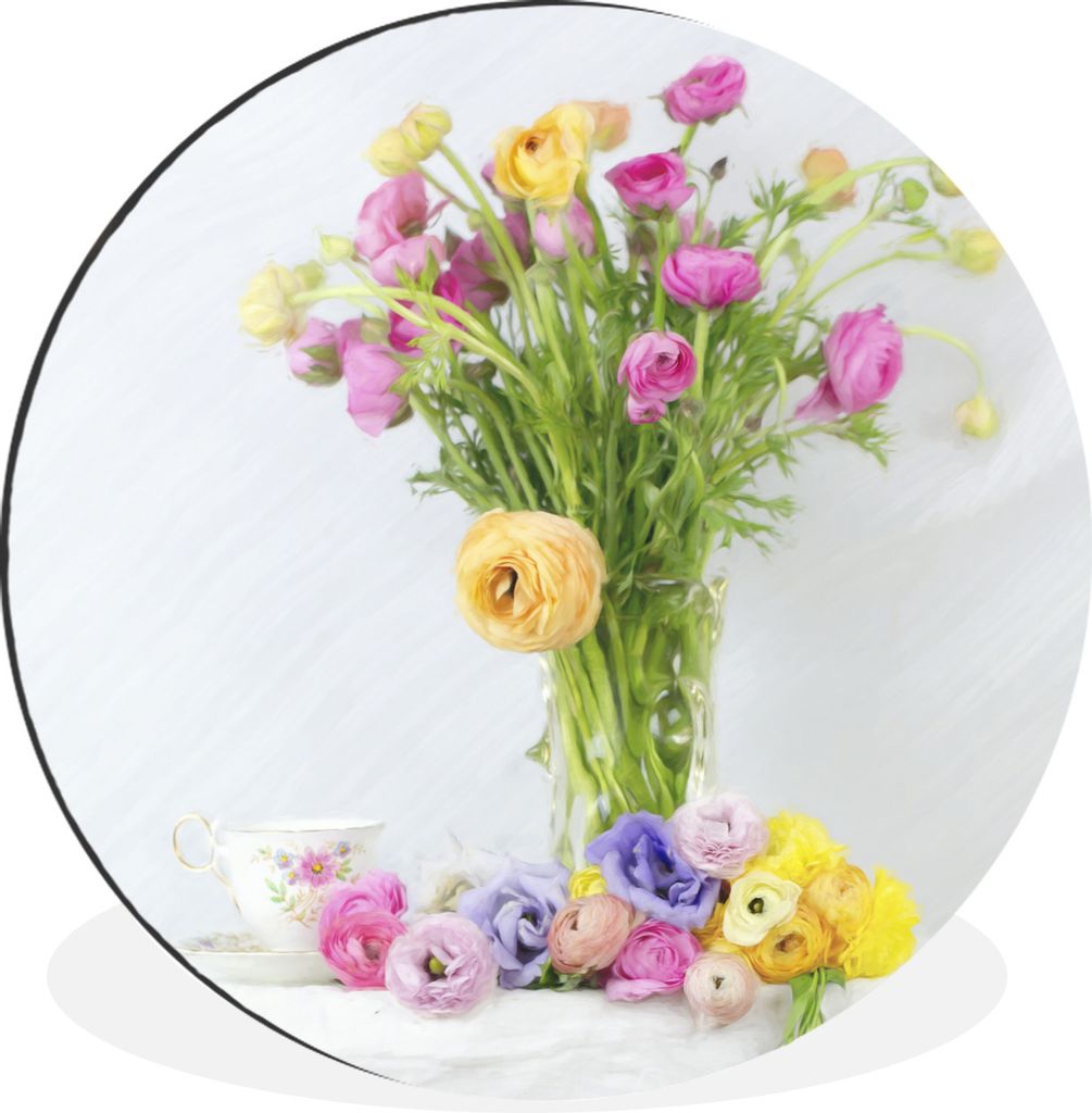 MuchoWow Aluminium Wandkreis Stillleben - Farben - Blumen Ø 30 cm Wanddeko Modern Wohnzimmer - Wand Bild - Wohnzimmer - Runde Bilder - Alubilder...