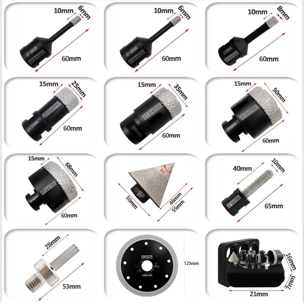 Kit forets diamantés M14 carottage à sec 11 pièces avec disque expert