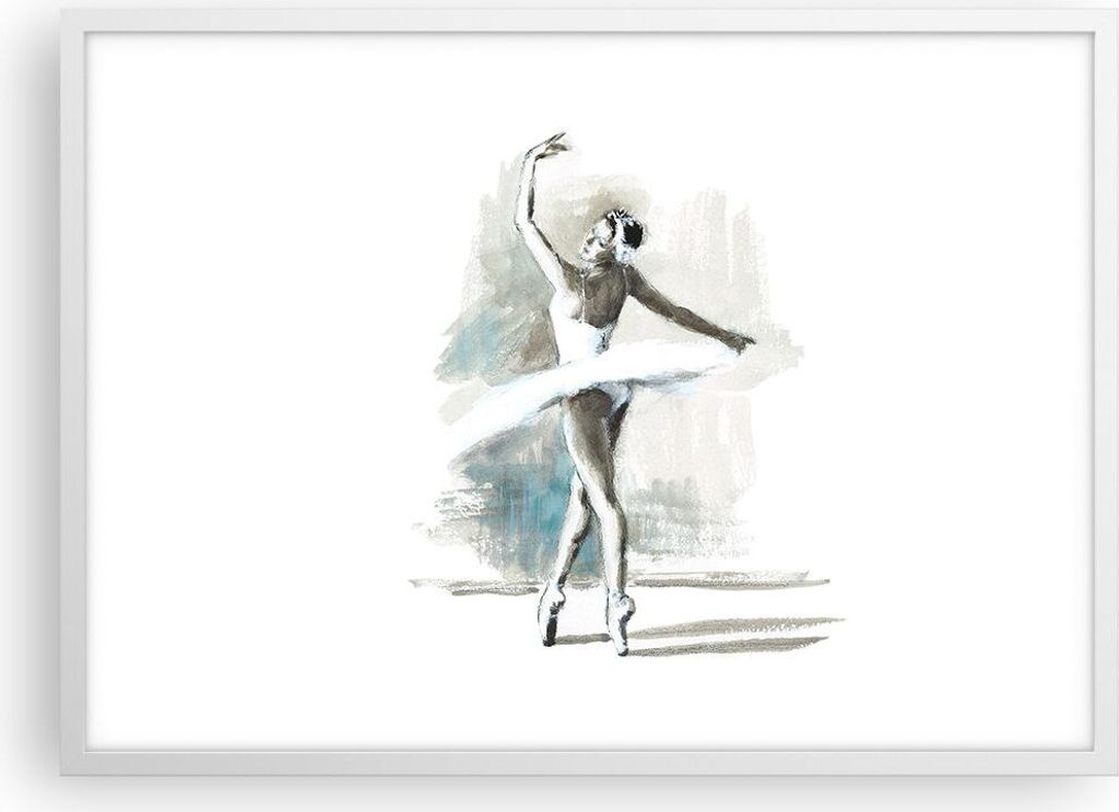 Gerahmtes Poster - Weißer Rahmen - Ballerina Tanz Frau - 70x50 cm - Wand Bild - Wanddeko - Wandbilder - Kunstposter - Wandposter - Bilderrahmen - ...