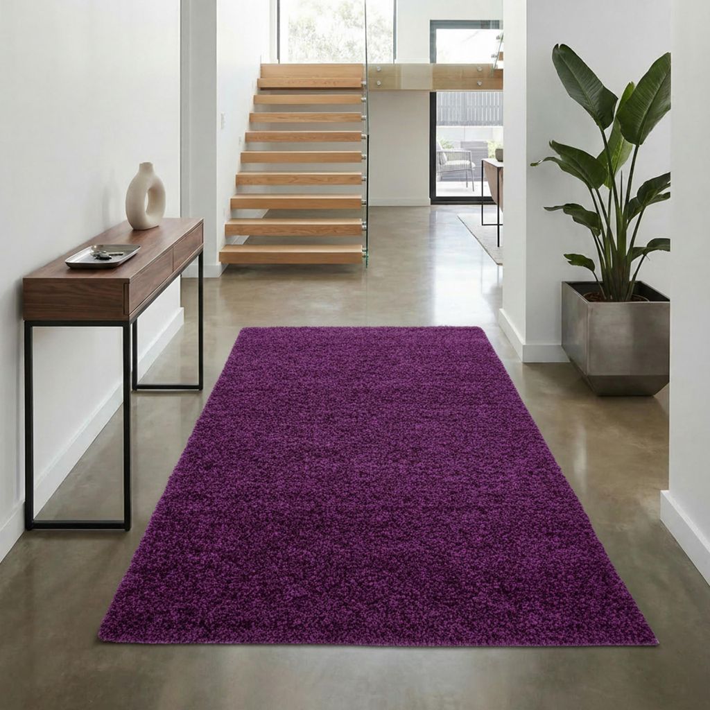 Shaggy Teppich in Lila für Wohnzimmer und Schlafzimmer – moderner Hochflor Teppich besonders weich und stilvoll Größe - 80 x 150 cm