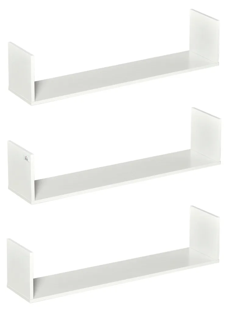 Étagère murale design bois blanc : ensemble de 3 tablettes flottantes