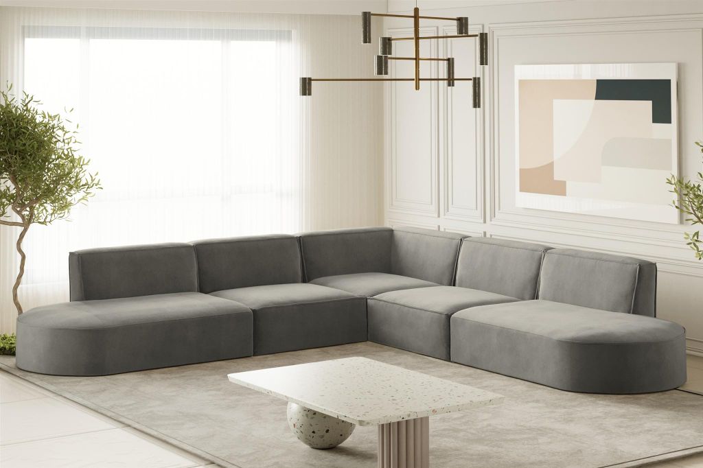 Ecksofa Designersofa PALMA in Stoff Noel Grau Seite Universal