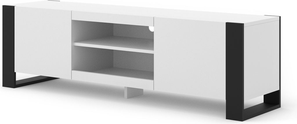 Lowboard TV-Schrank MONDI 158 cm Kommode HI-FI Tisch Regal Sideboard Weiß Matte