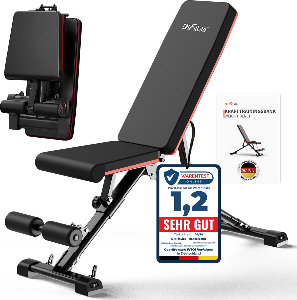 DH FitLife Hantelbank klappbar verstellbar | Schrägbank & Produktbild 