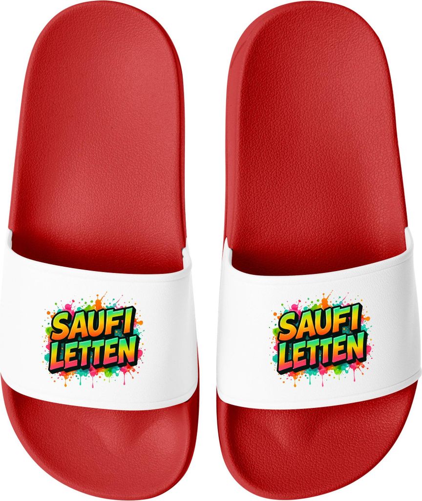 Badeschlappen Lustig Badelatschen mit Spruch SAUFI LETTEN – Party, Urlaub Malle Festival JGA Gadget – Hausschuhe Herren Uni Moonworks
