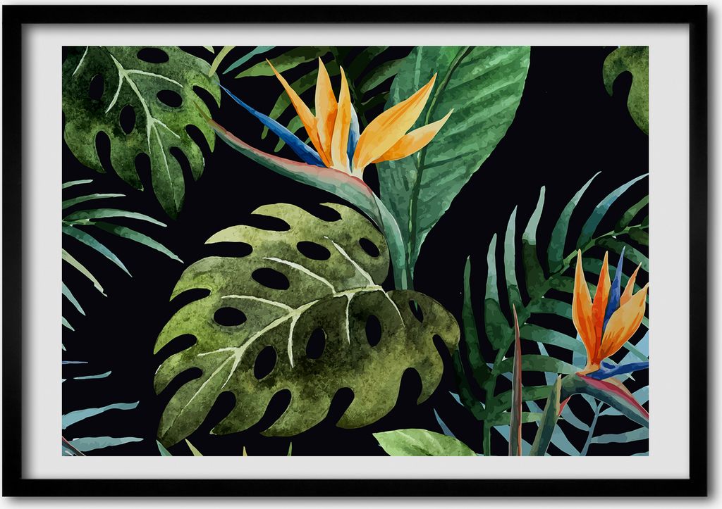 Bild - Bilderrahmen - 100 cm x 70 cm - MDF - Rahmen - Foto - Wandkunst tropische Blumen