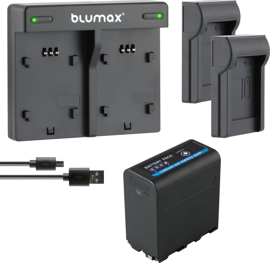 1x Akku + Lader für Sony NP-F980 F750 mit 5V USB Ausg. und DC 8,4V 10050 mAh