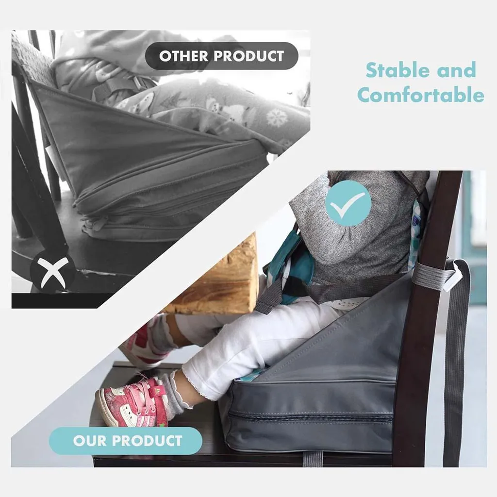 Réhausseur de voyage bébé pliable avec bandoulière de sécurité gris - 2