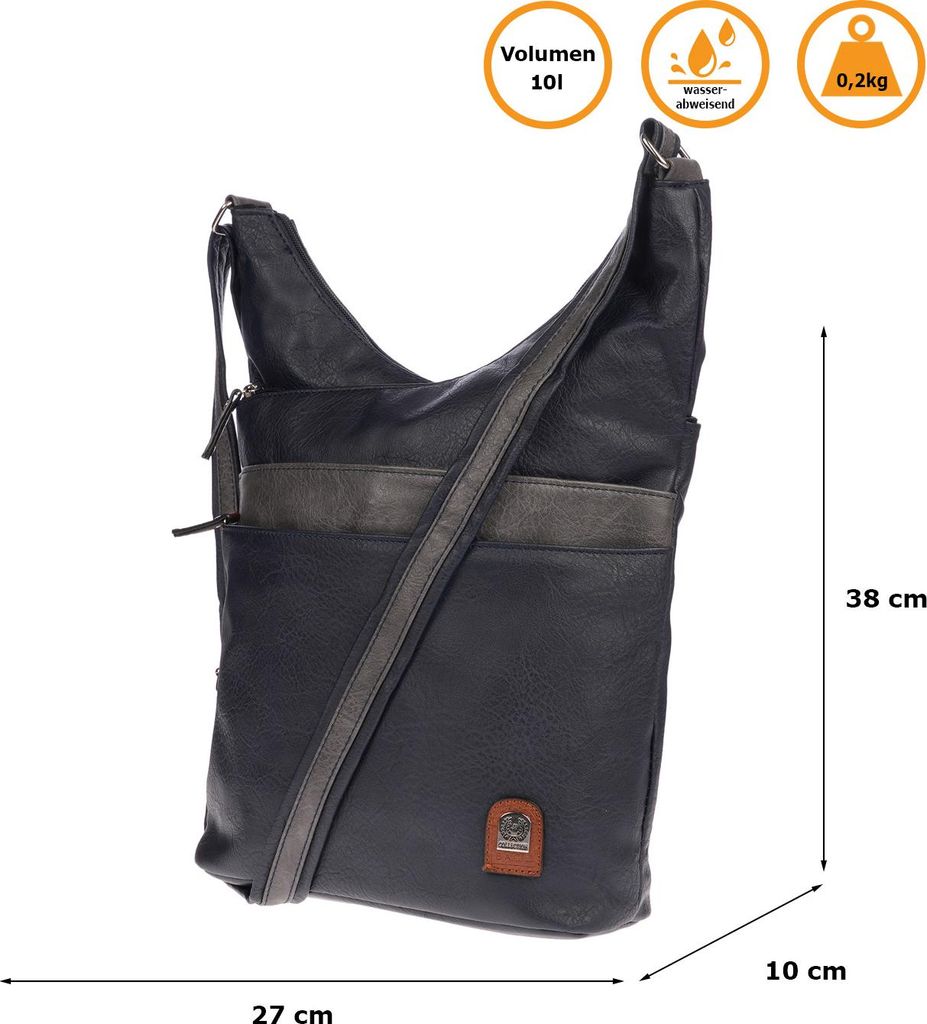 Christian Wippermann große Damen Tasche Umhängetasche Beuteltasche Handtasche Crossover Leder Optik Blau-Grau