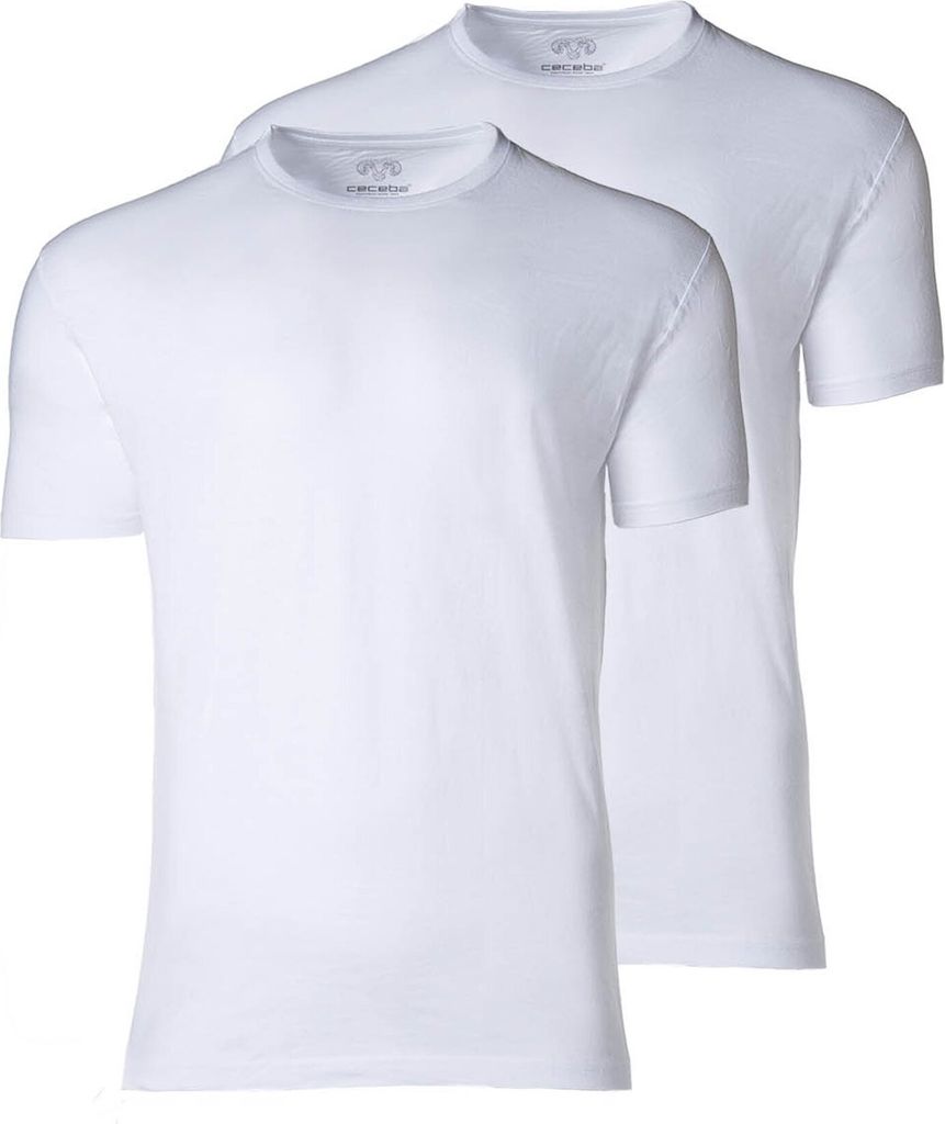 CECEBA Herren T-Shirt, kurzarm, Baumwolle, Single Jersey, weiß uni, 2er Pack Größe: 50
