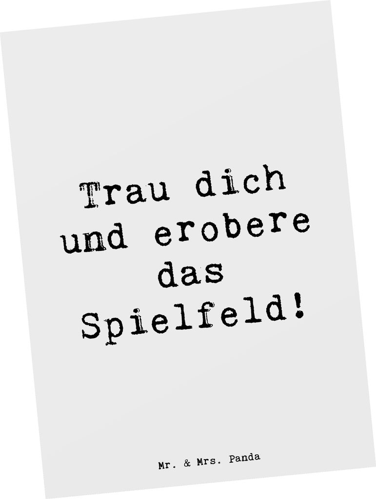 Mr. & Mrs. Panda Postkarte Spruch Neue Sportart Mut - Weiß - Geschenk, bildkarte, Abenteuer, Herausforderungen, Selbstvertrauen, Grenzen erweitern...