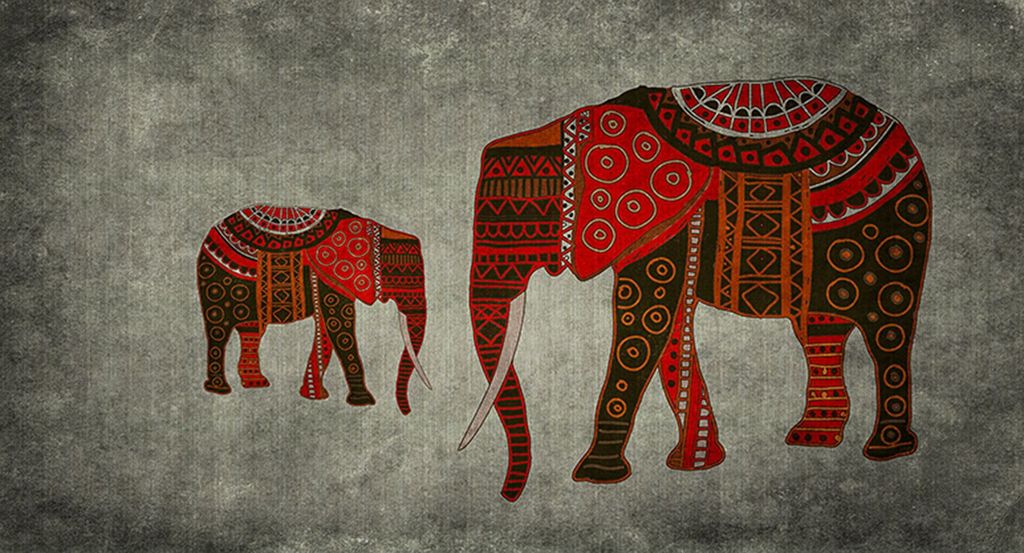 Tadessi Fototapete | Elefant | 5.00 m x 2.70 m | Rot | Grau | Wandbild | Digitaldruck