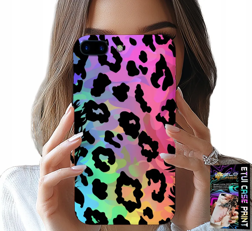 Custodia Protettiva iPhone 7 Plus Vetro 9H | Stampa Leopardo Arcobaleno
