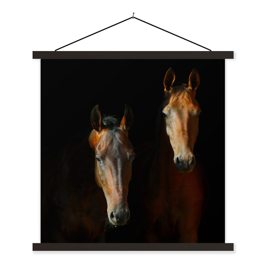 MuchoWow Textilposter Pferde - Tiere - Braun 120x120 cm mit schwarzem Rahmen - Aufhängungsset