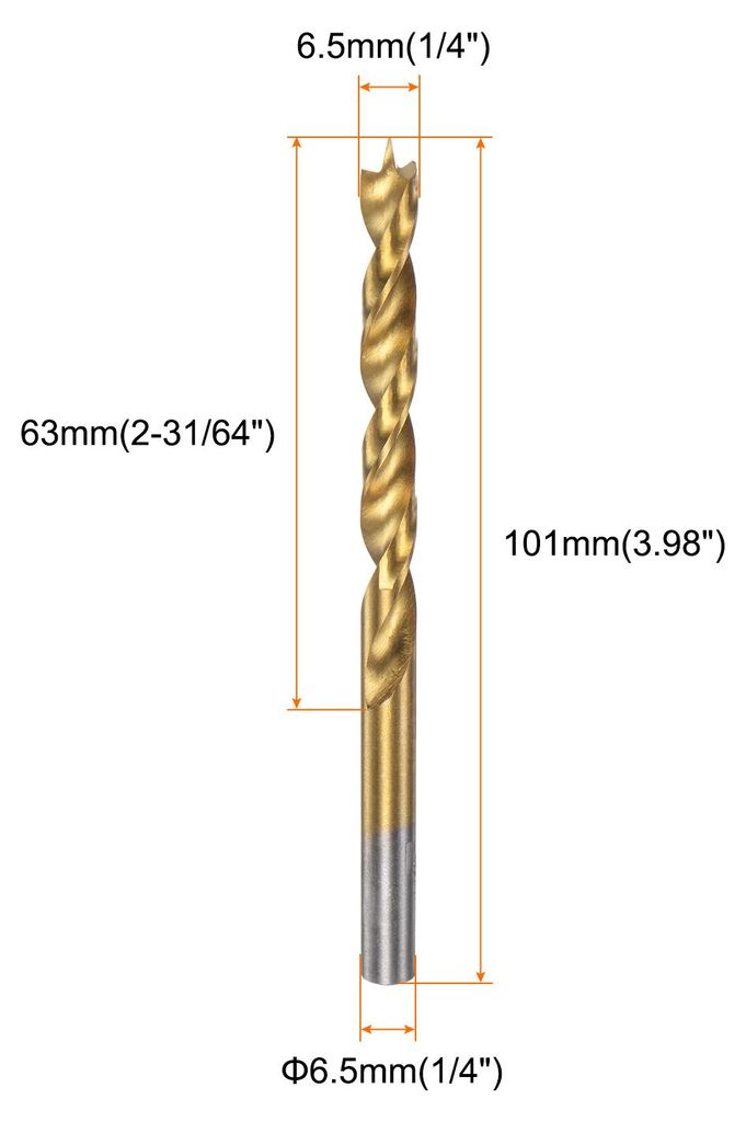 Brad Point Bohrer Set 6,5 mm Durchmesser Gerader Rund-Schaft Metrische Spiral Twist Golden Bohrer fš¹r Schreiner Holzbearbeitung Kunststoff Gummi