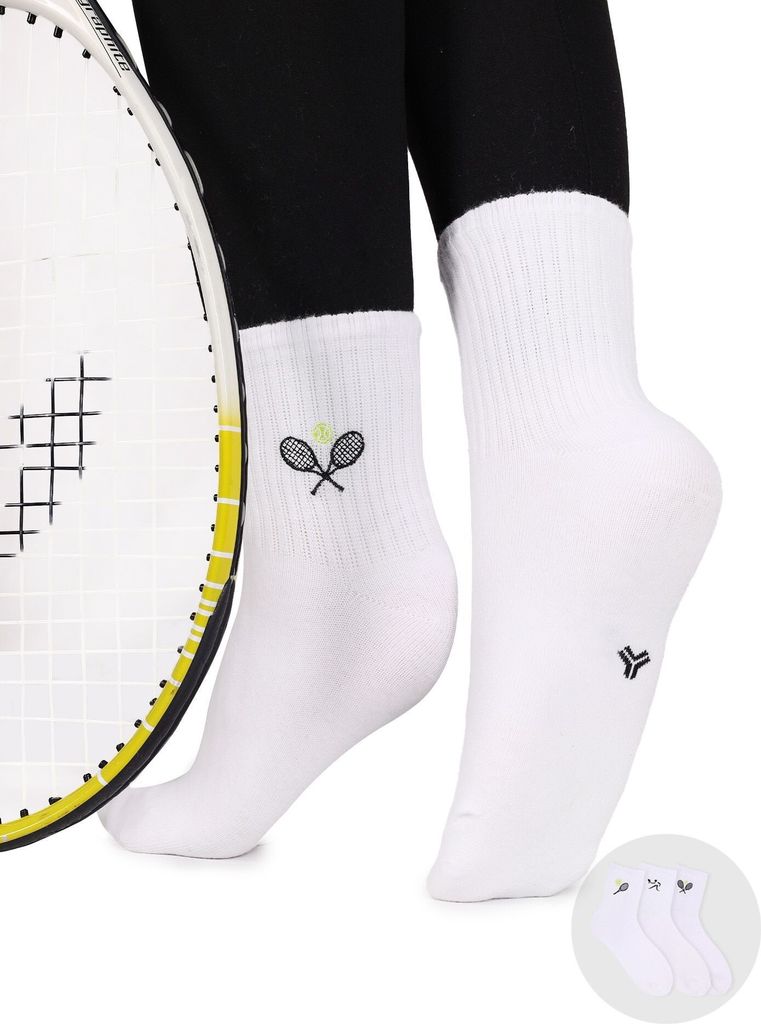 Uni Sportsocken mit Stickerei Tennis weiß 3er-Pack 31-34 YOCLUB
