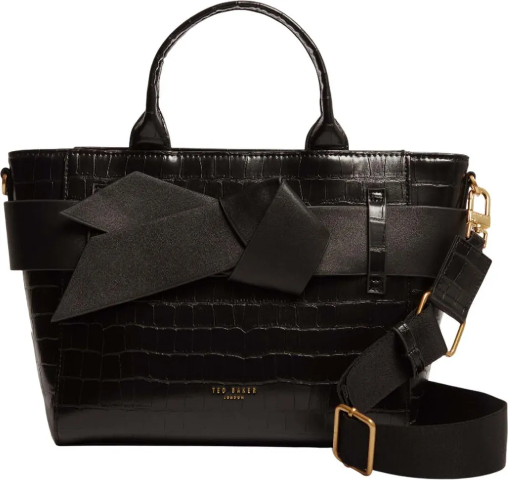 Sac Croco Noir Ted Baker Jjosia avec Noeud Torsadé et Bandoulière
