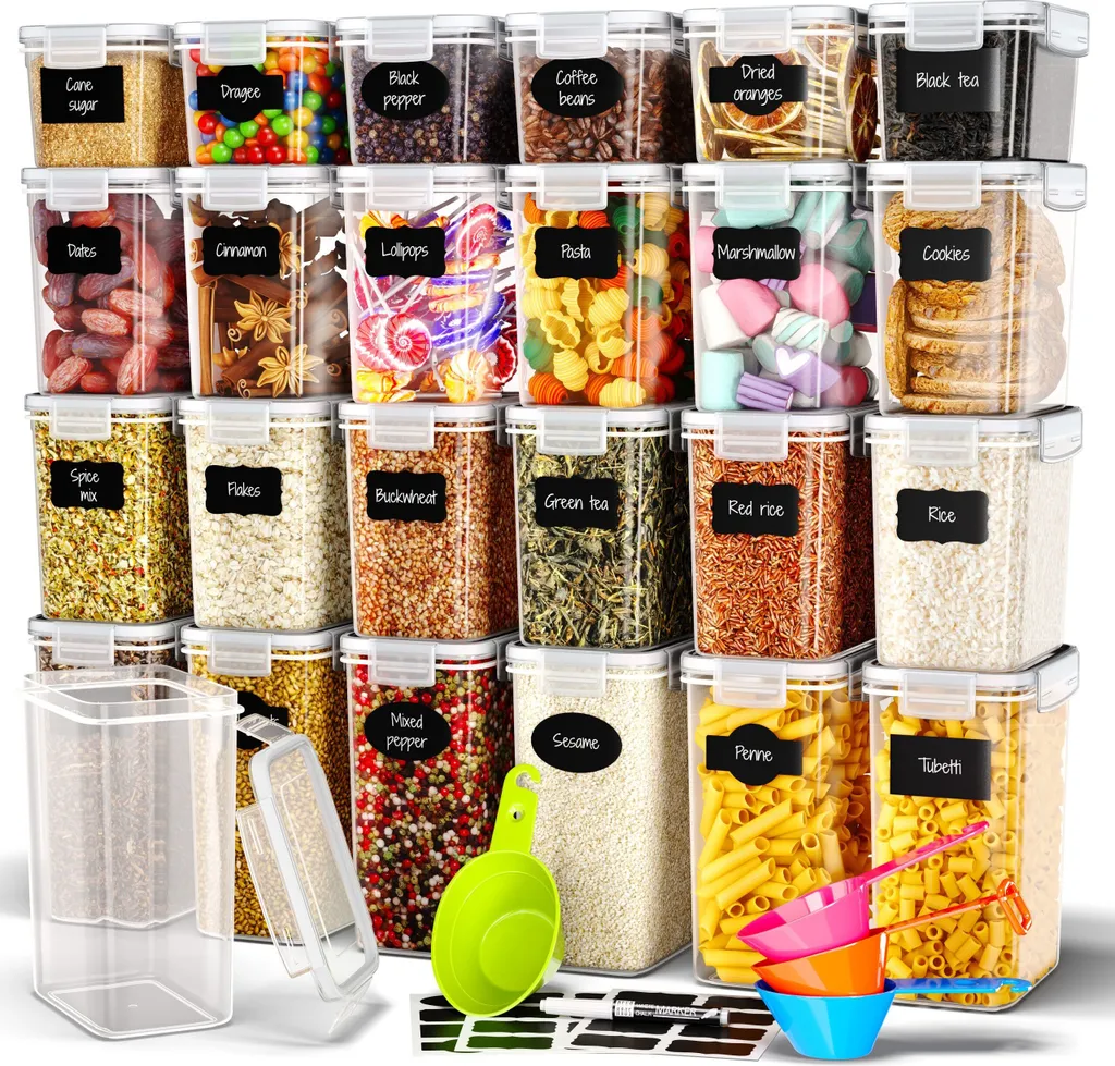 confezione da 24 - Contenitori Deco Haus - Contenitori per alimenti riutilizzabili con coperchio ermetico per la cucina - Per microonde, lavastoviglie e freezer - Plastica senza BPA - bianco